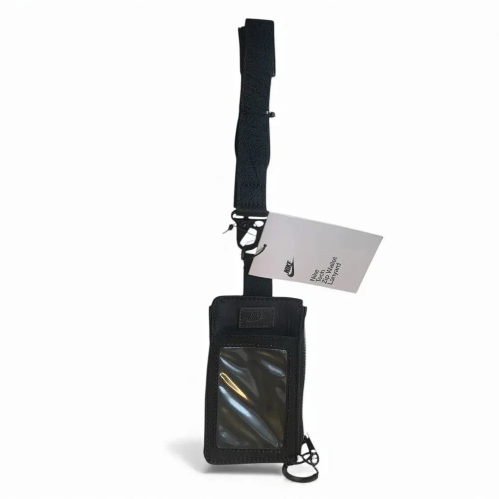 BNWT NIKE TECH STATEMENT ZIP WALLET LANYARD BLACK CARD HOLDER - Picture 9 of 14